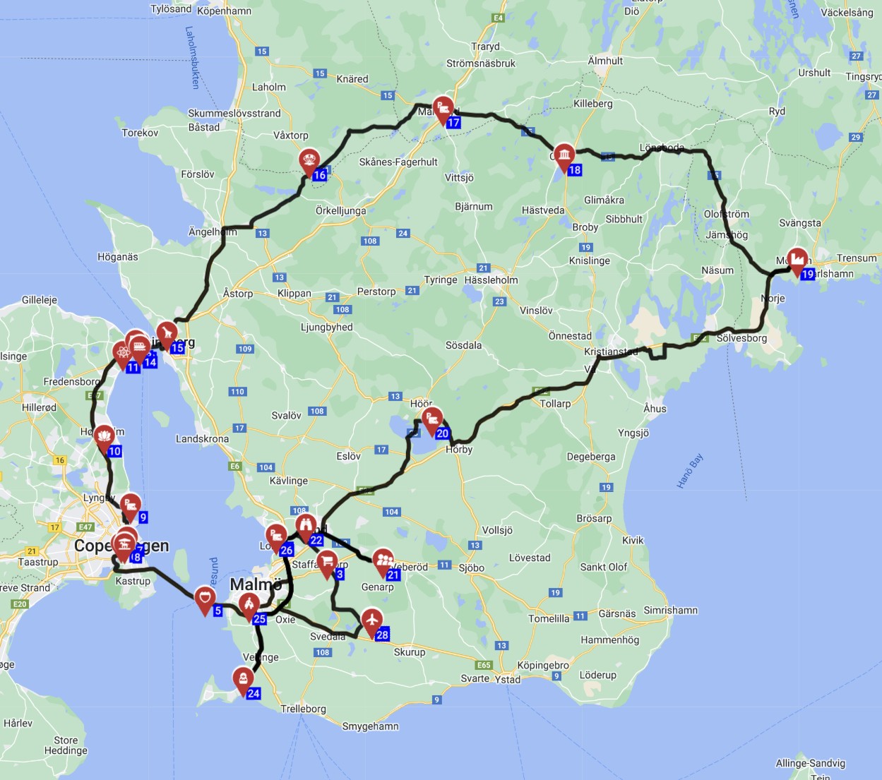 Map for Malmo Round trip - Heritage and Horizons Motorhome Tour